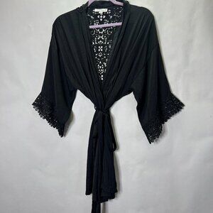 In Bloom Black Lace Satin Robe M/L